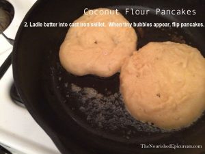 Coconut Flour Pancakes in cast-iron skillet