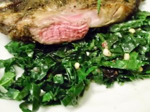Rib steak and kale