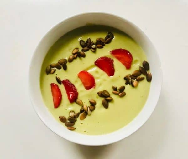 Broccoli-Collagen Smoothie Bowl with Toasted Pumpkin Seeds