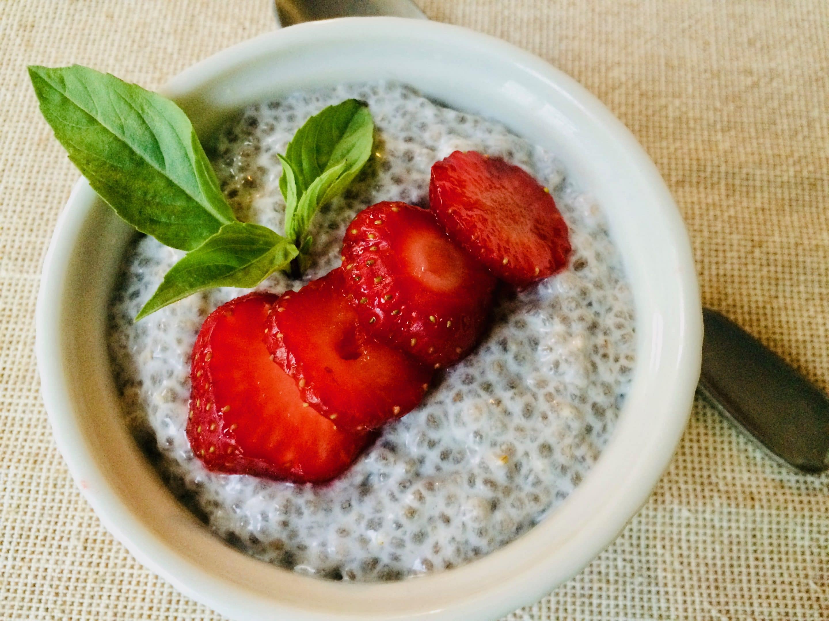 Chia Pudding topped with Strawberries